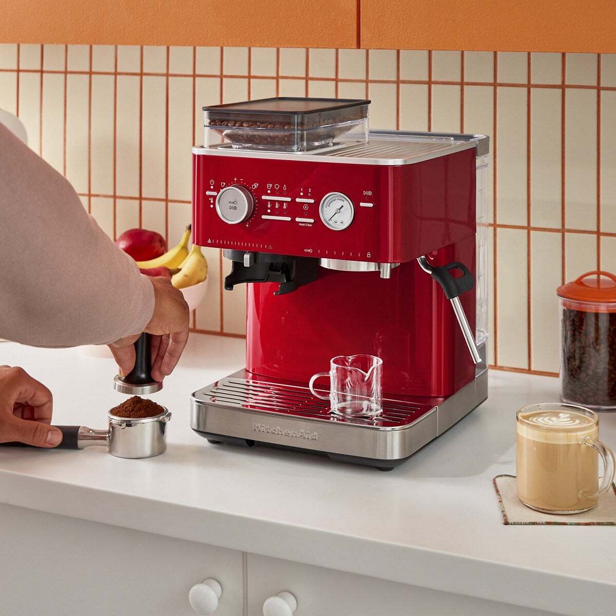 Semi Automatic Espresso Machine with Burr Grinder - Candy Apple Red - Image 5