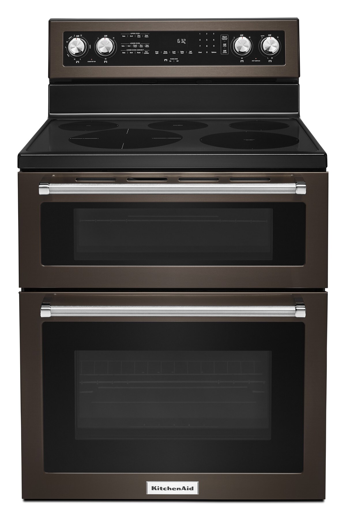 30-Inch 5 Burner Electric Double Oven Convection Range - Black Stainless Steel with PrintShield™ Finish