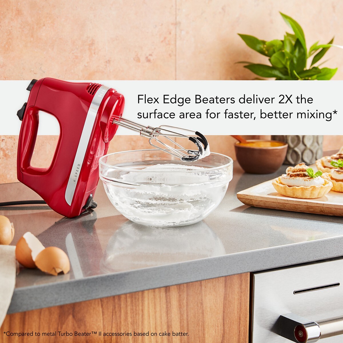 6 Speed Hand Mixer with Flex Edge Beaters - Empire Red - Image 2