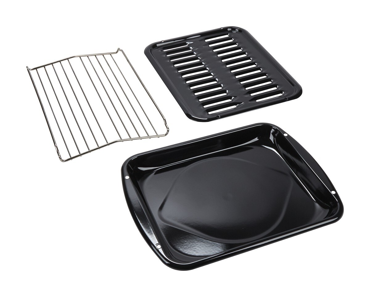 Premium Range Porcelain Broiler Pan and Roasting Rack - Grey (Includes Pan and Grid) - Black