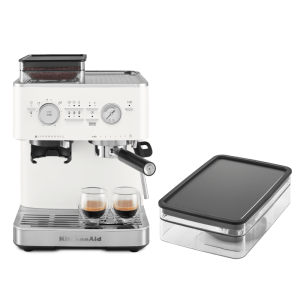 Coffee Set: Semi Auto Espresso + 8 Oz. Removable Bean Hopper - Porcelain White